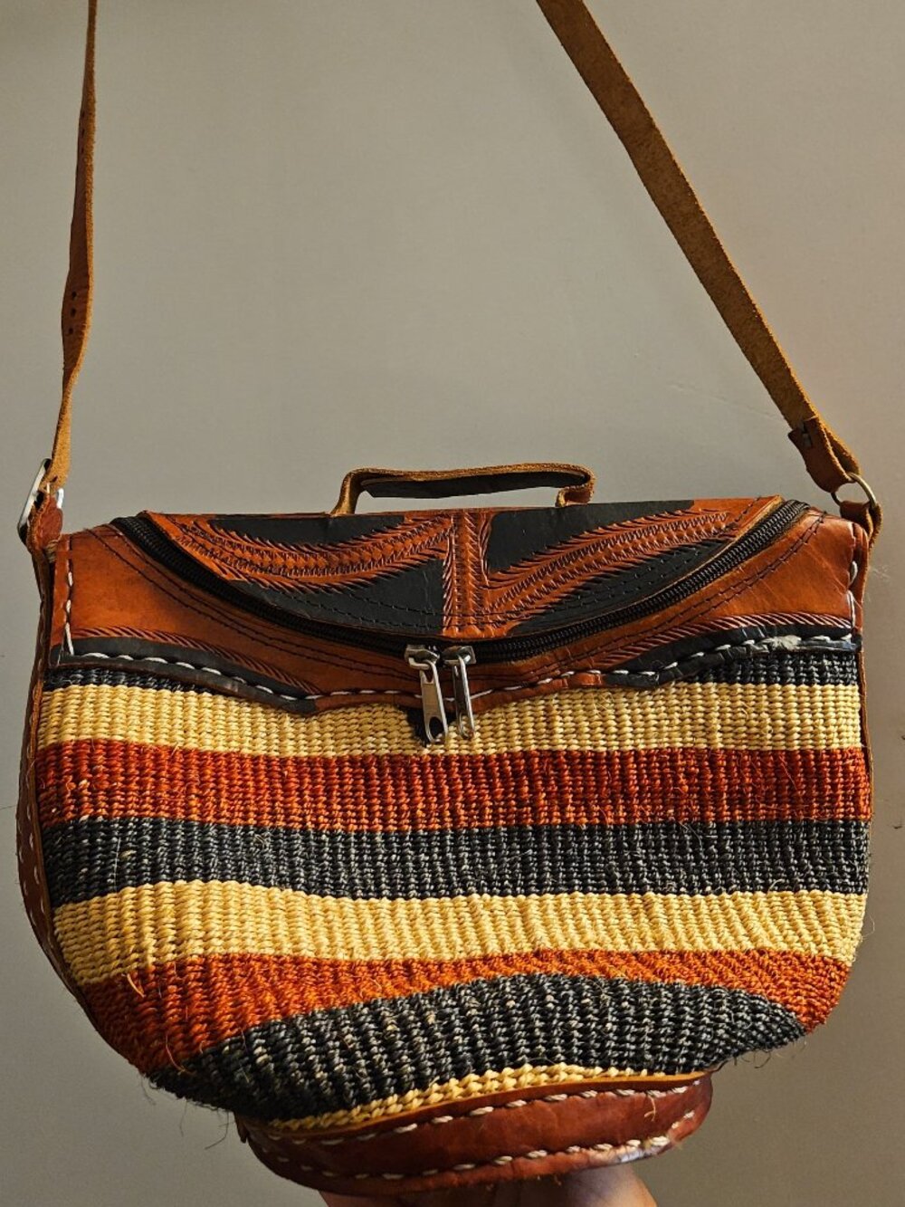 Beautiful Basket Purse African Woven Purse with Leather
